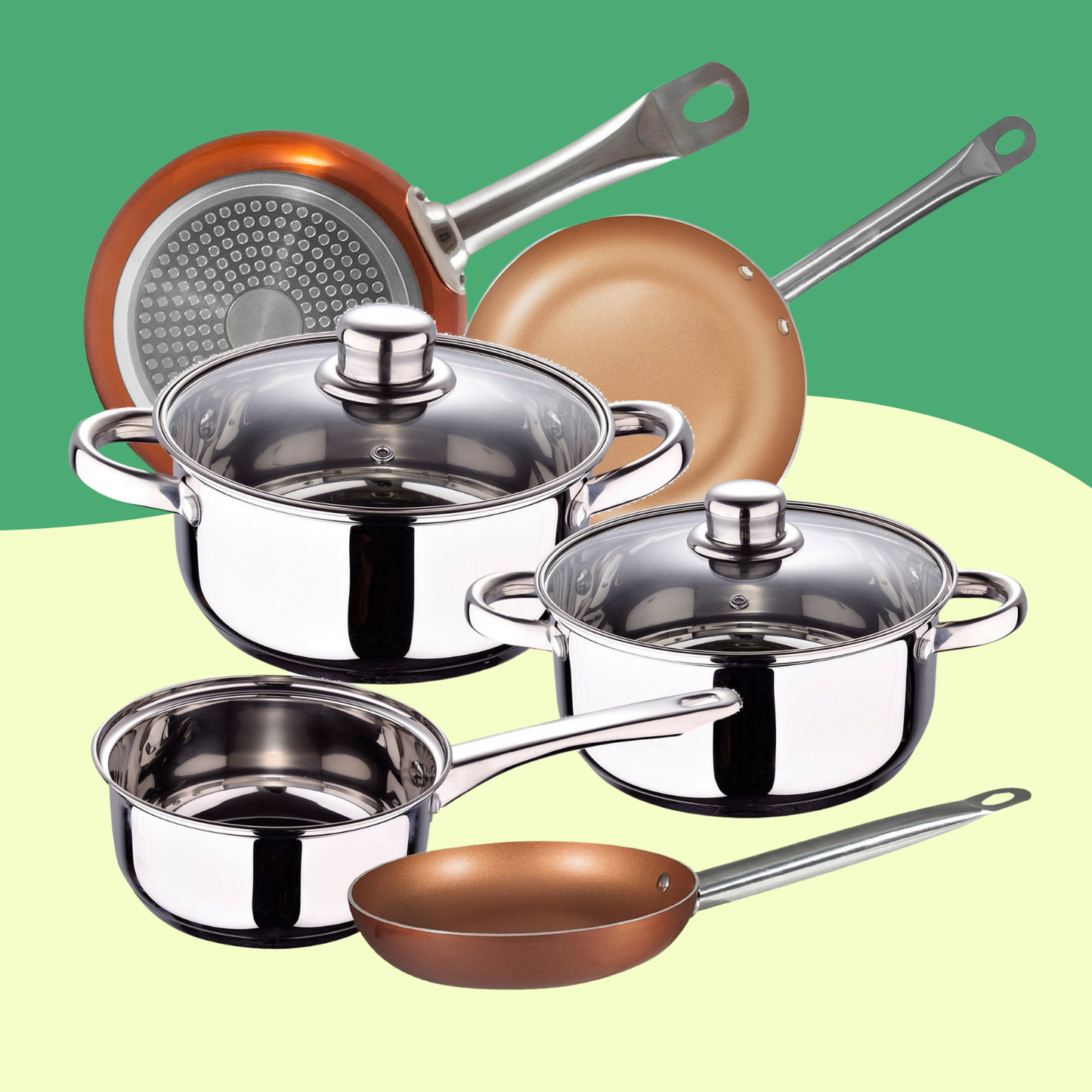 Batería de Cocina San Ignacio Cassel y Juego de Sartenes Bergner Professional Chef Copper Plus